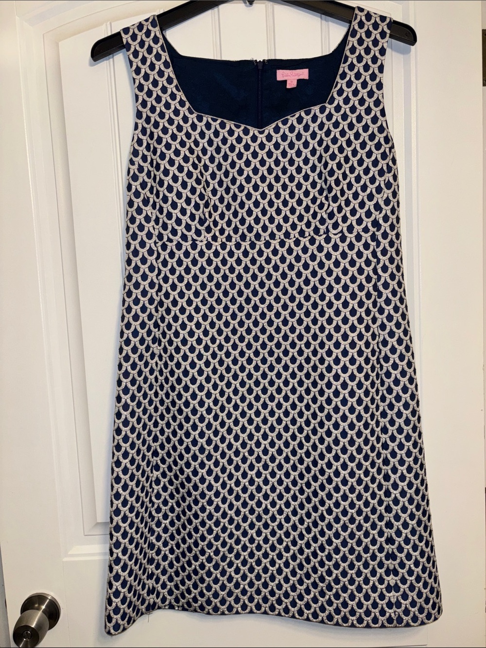 Lilly Pulitzer Adriana Navy Silver Metallic Sparkly Shift Sheath Formal Dress